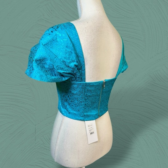 NWT ROTATE Birger Christensen ‘Petra’ Cropped Metallic Jacquard Top in Tile Blue - Picture 9 of 16